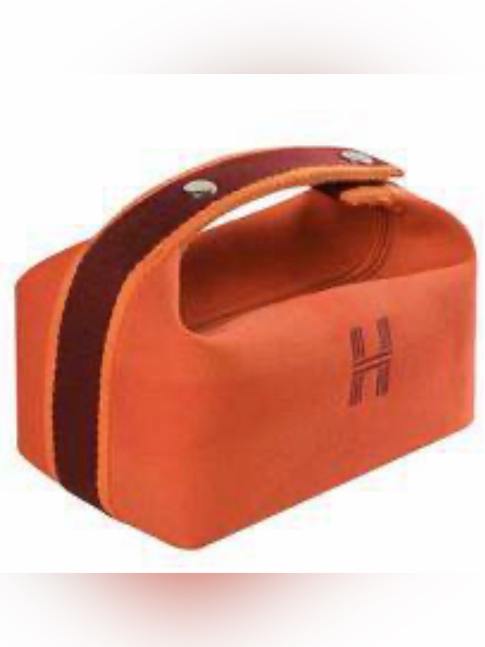 A Classy Chic Boutique Orange Leather Carry Case with Dark Brown Strap